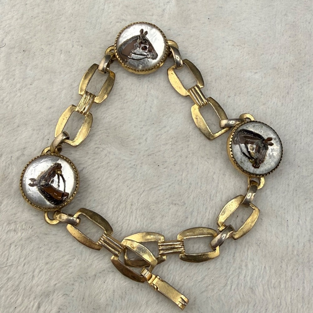 Vintage Equestrian Bracelet Essex Gold Tone Horse Bit 7" - Picture 5 of 11